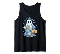 Retro Halloween Blue Denim Patch Print Coquette Girl Ghost Tank Top
