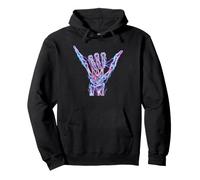 Retro Halloween Bootleg Skeleton Hand Shaka Hang Lose Pullover Hoodie
