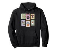 Retro Halloween Cat Costume Stamo Icons Ghost Zombie Bat Pullover Hoodie