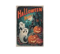 Retro Halloween Ghosts Jack O Lanterns 1950s Style Spooky Old Fashioned Holiday Wall Art Paintings Canvas Prints Poster Artwork for Living Room Bedroom Bathroom Office Home Decor 16x24inch(40x60cm)
