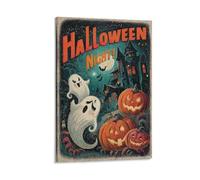 Retro Halloween Ghosts Jack O Lanterns 1950s Style Spooky Old Fashioned Holiday Wall Art Paintings Canvas Prints Poster Artwork for Living Room Bedroom Bathroom Office Home Decor 12x18inch(30x45cm)