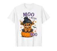 Retro Halloween Highland Cow Moo I Mean Boo Funny Fall T-Shirt