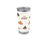 Retro Halloween Pattern Ghost Reading Leaves Cats Coffee Stainless Steel Insulated Tumbler