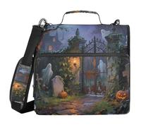 Retro Halloween White Castle 1.5 Inch 3 Rings Organizer Binder with Handle and Removable Shoulder Strap Multiple Pockets Portable Home Travel Safe Storage Bag for School and Office