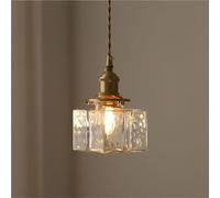 Retro Hammered Glass Pendant Light, Small Ceiling Lamp, Square Bottle Shape Hanging Light Fixture for Kitchen Island, Dining Room, Indoor Lighting