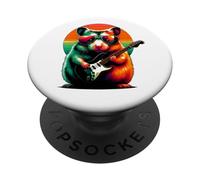 Retro Hamster Rock with Electric Guitar & Sunglasses PopSockets Adhesive PopGrip