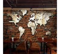 Retro Hand Drawn Art Brick Wall World Map 3D Wallpaper Premium Textured Silk Study Dining Living Room Bedroom Sofa TV Wall Easy Install-400cm×280cm