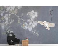 Retro Hand Drawn Branches Flowers Flying Birds 3D Wallpaper Luxury Silk Study Dining Feature Sofa Grey Bedroom Living Room Tv Decorative Wall-430cm×300cm
