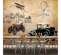 Retro Hand Drawn Cars Castles Hot Air Balloons Nostalgic 3D Wallpaper Premium Textured Silk Study Dining Living Room Bedroom Sofa TV Wall Easy Install-350cm×256cm