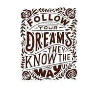 Retro Hand Drawn Typography Quotes Follow Your Dreams They Know The Way Vinyl Wall Decals 64x82.4cm Removable Without Leaving Glue Coffee