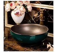 Retro Hand Engraved Ceramic Bathroom Vessel Sink - Artistic Round Countertop Bowl - Stylish Porcelain Washing Basin for Modern Bathrooms - No Faucet Included