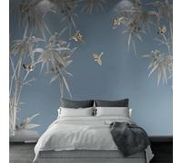 Retro Hand Painted Plants Bamboo Birds Modern 3D Wallpaper Premium Textured Silk Neutral Tones Material Ideal for Living Room Bedroom-350cm×256cm
