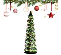 Retro Hand Painted Table top Christmas Trees with Timer, Ceramic Christmas Tree with Lights, Battery Powered Pre-Lit Hand-Painted Tabletop Holiday Decoration for Home, Fireplace (A-12in-1pc)