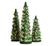 Retro Hand-Painted Tabletop Christmas Trees, Ceramic Christmas Trees That Light Up, Subsinenced Tabletop Christma Trees, Battery Powered Vintage Tree with Lights for Tabletop Home Festive (3PCS)