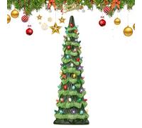 Retro Hand-Painted Tabletop Christmas Trees, Vintage Lighted Christmas Tree with Multicolor Bulbs, Pre-Lit Resin Holiday Decor with Multicolor Bulbs for Festive Ornament-Colorful light-30CM