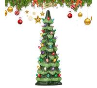 Retro Hand-Painted Tabletop Christmas Trees, Vintage Lighted Christmas Tree with Multicolor Bulbs, Pre-Lit Resin Holiday Decor with Multicolor Bulbs for Festive Ornament-Colorful light-25CM