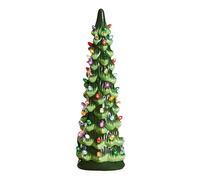 Retro Hand-Painted Tabletop Christmas Trees with Timer,Table Top Christmass Tree with Lights, Ceramic Christmas Trees That Light Up, Perfect for Tabletop Home Ornament (tree + 30CM colored lights)