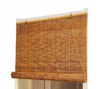 Retro Hand-Woven Cordless Roller Blind - Carbonized Natural Straw Light Filtering Window Treatment for Patio Balcony & Door (130x280cm/51x110in)