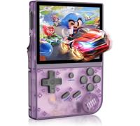 Retro Handheld Game Console with Linux System, 3.5 Inch IPS Screen, Built-in 64GB TF Card and 5500+ Classic Games, HD TV Output Support, 2600mAh Battery, Transparent purple