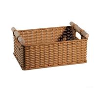 Retro Handwoven Storage Basket Made Of Faux Rattan With Solid Wood Handles For Bathroom Kitchen Bar Organization(1)