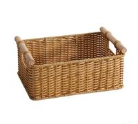 Retro Handwoven Storage Basket Made Of Faux Rattan With Solid Wood Handles For Bathroom Kitchen Bar Organization(4)