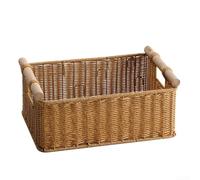 Retro Handwoven Storage Basket Made Of Faux Rattan With Solid Wood Handles For Bathroom Kitchen Bar Organization(3)