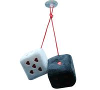 Retro Hanging Dice, Fuzzy Plush Dice for Car Mirror, Black and White Fluffy with Heart Dots, Lucky, Plush Car Accessories for Interior Hanging Ornament Decoration