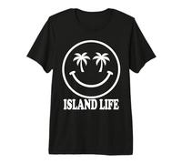 Retro Happy Face Palm Trees Beach Vacation Style Premium T-Shirt