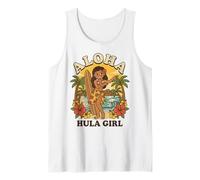 Retro Hawaii Aloha Hula Girl Surfboard Tropical Beach Sunset Tank Top