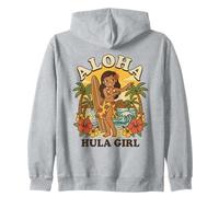 Retro Hawaii Aloha Hula Girl Surfboard Tropical Beach Sunset Zip Hoodie
