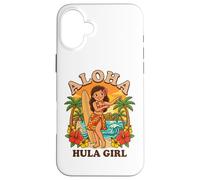 Retro Hawaii Hula Girl Aloha Surfboard Tropical Beach Sunset Case for iPhone 16 Plus