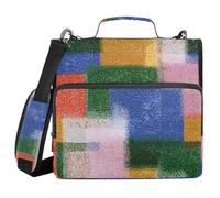 Retro Hazy Colored Blocks 3 Rings Zipper Binder Organizer with Handle Multi-Pocket Portable Home Travel Safe Storage Bag for Middle School