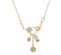 Retro Heart Charm Necklace for Women Chunky Beaded Necklaces Metal Ball Beads Chain Choker Western Vintage Jewelry Gift, XL, Zinc, Zircon