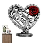 Retro Heart Desk Decoration, Retro Heart Sculpture - Metal Eternal Heart Statue with Design,Vintage Chain Element, Creative Decoration for Your Home
