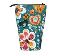 Retro Heart Flower Standing Pencil Case Colorful Pen Pouch Holder Telescopic Pencil Bag Pop Up Cosmetics Bag Stationery Organizer for School Office Travel