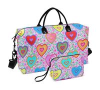 Retro Heart Peach Floral Colorful Travel Duffel Bags Weekender/Overnight Duffel Tote Bag with Adjustable Strap for Sports 2 Pcs Set Bolsa de lona para