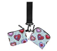Retro Heart Peach Floral Colorful Women's Coin Pouches Card Holder Cute Fashion Coin Purse Change Holder with Keychain for Work Travel 2 Pcs, retro heart peach floral colorful, One Size, Casual