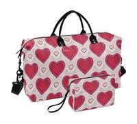 Retro Heart Peach Red Colorful Overnight Travel Duffel Bag Carry on Bag Gym Sports Duffel Bags with Adjustable Strap for Workout 2 Pcs Set bolsas para viajar