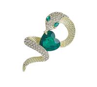 Retro Heart Shaped Snake Brooch with Green Zircon Crystal Lapel Pin for Women's Clothes Fashion Corsage Accessories