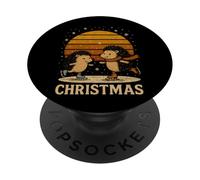 Retro Hedgehog Ice Skating Christmas Winter Holiday PopSockets Adhesive PopGrip