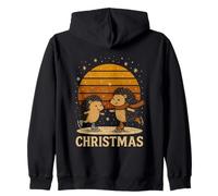 Retro Hedgehog Ice Skating Christmas Winter Holiday Zip Hoodie