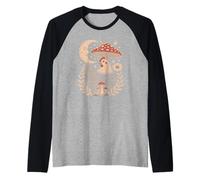 Retro Hen Resting Under A Magical Cottagecore Toadstool Raglan Baseball Tee