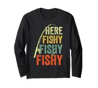 Retro Here Fishy Bass Fishing Funny Fisherman Grandpa Dads Long Sleeve T-Shirt
