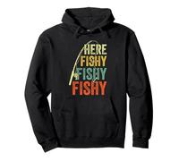 Retro Here Fishy Bass Fishing Funny Fisherman Grandpa Dads Pullover Hoodie