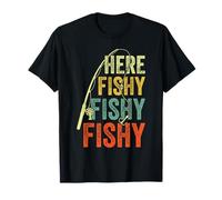 Retro Here Fishy Bass Fishing Funny Fisherman Grandpa Dads T-Shirt