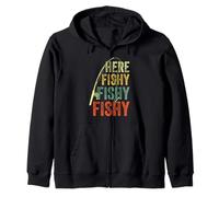 Retro Here Fishy Bass Fishing Funny Fisherman Grandpa Dads Zip Hoodie