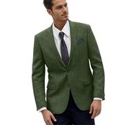 Retro Herringbone Mens Suit Jackets Tweed Slim Fit Sport Coats Prom Business Blazer Casual Men Tux Jacket Wedding Blazers, Green, XXL
