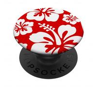 Retro Hibiscus Floral - Red and White Aloha Print PopSockets Adhesive PopGrip