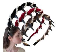 Retro High Skull Pearl Headband, 3PCS Velvet Headband for Women's hair, Vintage High Cranium Pearl Headbands with Teeth, Elegant Voluminous Comb Headbands Anti-Slip, for Party & Wedding