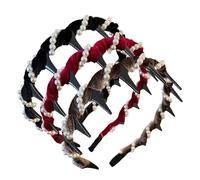 Retro High Skull Pearl Headband, Wonderful Present, 15 X 16 X 2 Cm, Cranium Skull Artificial Pearl Hairband, B Raided Pearls Headbands With Teeth, Elegant Artistic Fusion, For Beach, Wedding, Date